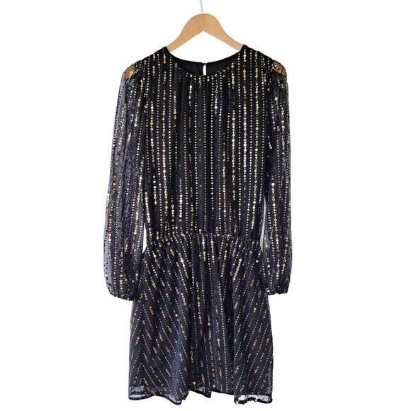 WHITE HOUSE BLACK MARKET Black Sequin Blouson Dress Small Long Sleeve Cocktail - Picture 9 of 12